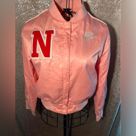 Nike Girls Light Pink Jacket with Red Patch - Picture 1 of 4